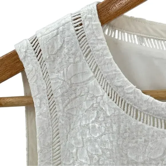 Rebecca Taylor Jacquard Knit Sleeveless White Tonal Floral Fit & Flare Dress 4 - Picture 6 of 15